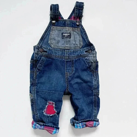 6M Osh Kosh Flannel Lined Denim Overalls - Picture 1 of 7
